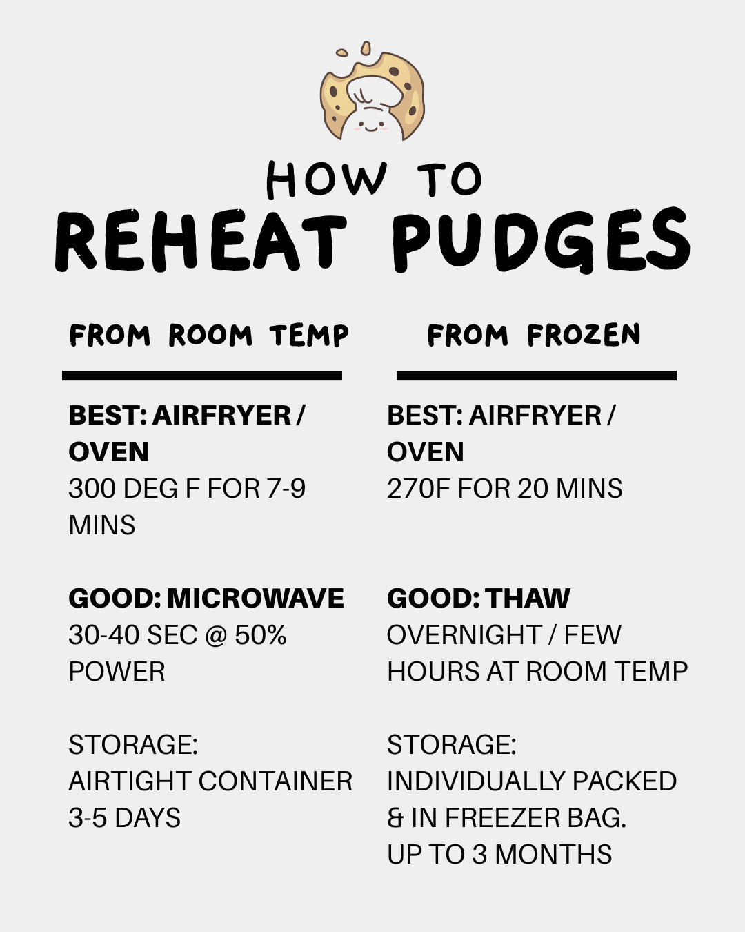 reheating guide (from room temp or from frozen)